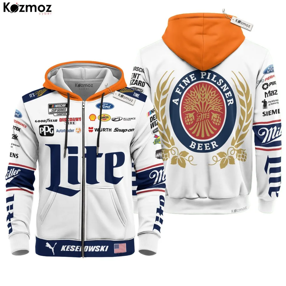 Brad Keselowski Hoodie Penske Nascar Sweater Miller Lite, Penske Team, Brad Keselowski, Nascar Cup, Snap On, Monster Energy, Skf, Wurth Racing Uniform - Image 3