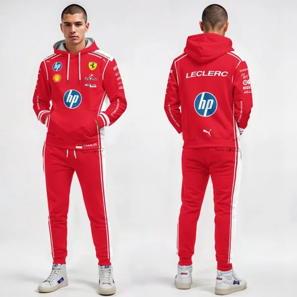 2026 Charles Leclerc-themed F1 racing suit shown as a product mockup