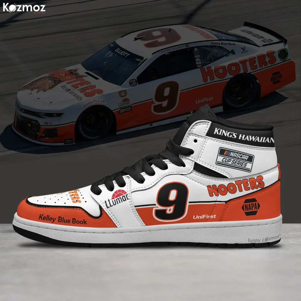 Chase Elliott Custom Shoes No. 9 Hooters Darlington Throwback Livery 2021 Livery Racing Shoes - Image 3