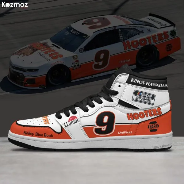 Chase Elliott Custom Shoes No. 9 Hooters Darlington Throwback Livery 2021 Livery Racing Shoes - Image 3