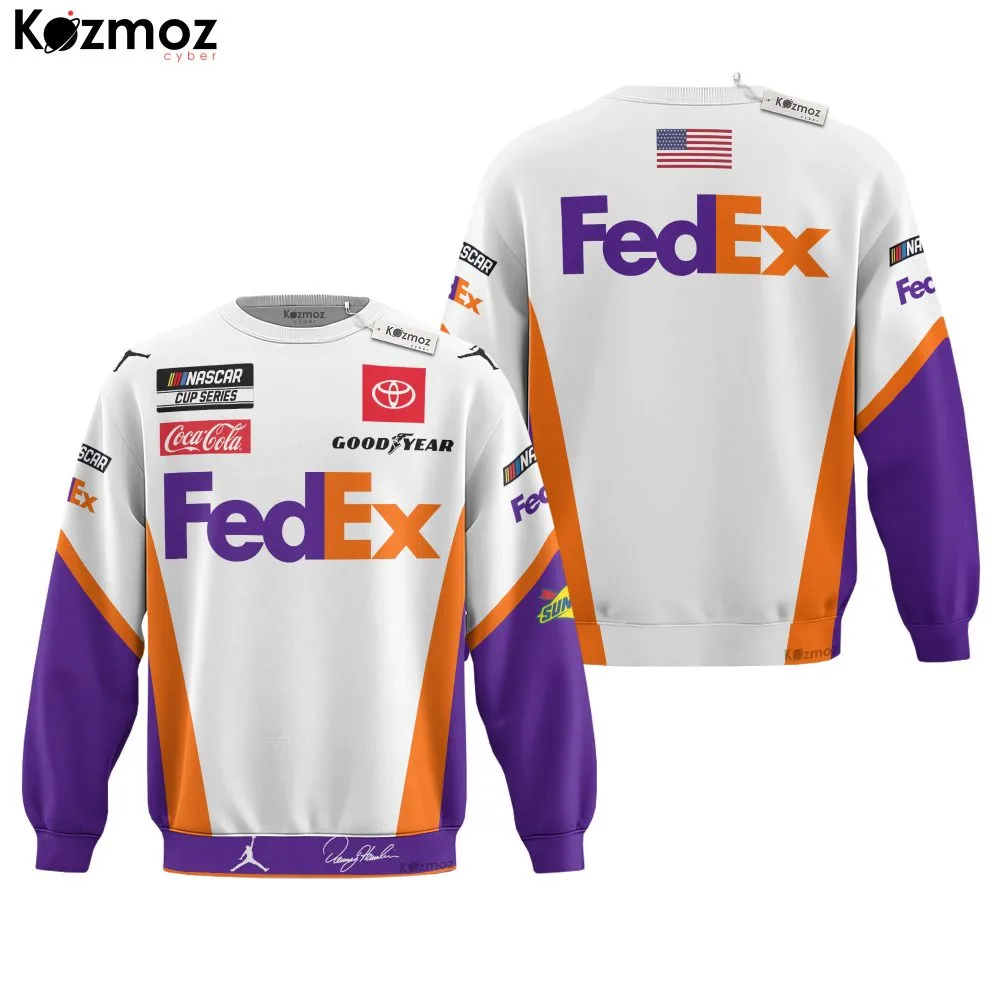Denny Hamlin Joe Gibbs Racing 2020 FedEx Hoodie Racing Uniform Hoodie & Jogger Set - - Image 4