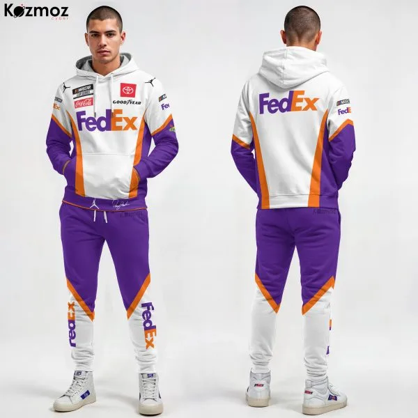 Denny Hamlin Joe Gibbs Racing 2020 FedEx Hoodie Racing Uniform Hoodie & Jogger Set -