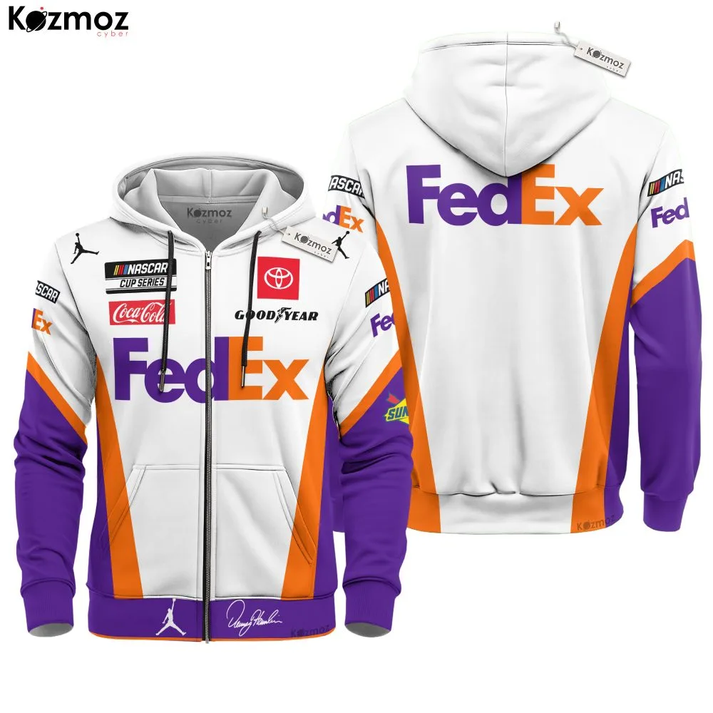 Denny Hamlin Joe Gibbs Racing 2020 FedEx Hoodie Racing Uniform Hoodie & Jogger Set - - Image 3