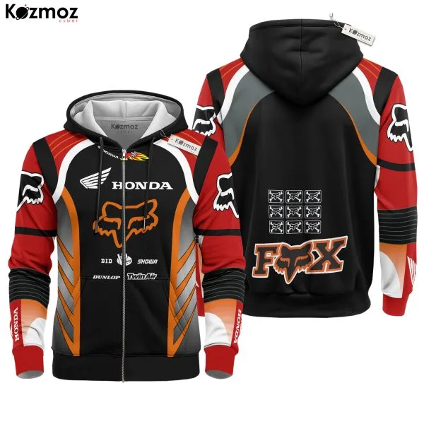 Alternative view of Hoodie Honda Fox Sweater Honda, Fox, Dunlop, D.I.D, Twinair, Showa Racing Costume