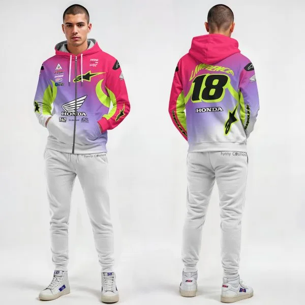 Alternative view of Jett Lawrence #18 Signed Honda HRC AMA Supercross Motocross 2024 Racing Hoodie Costume Racing Suit