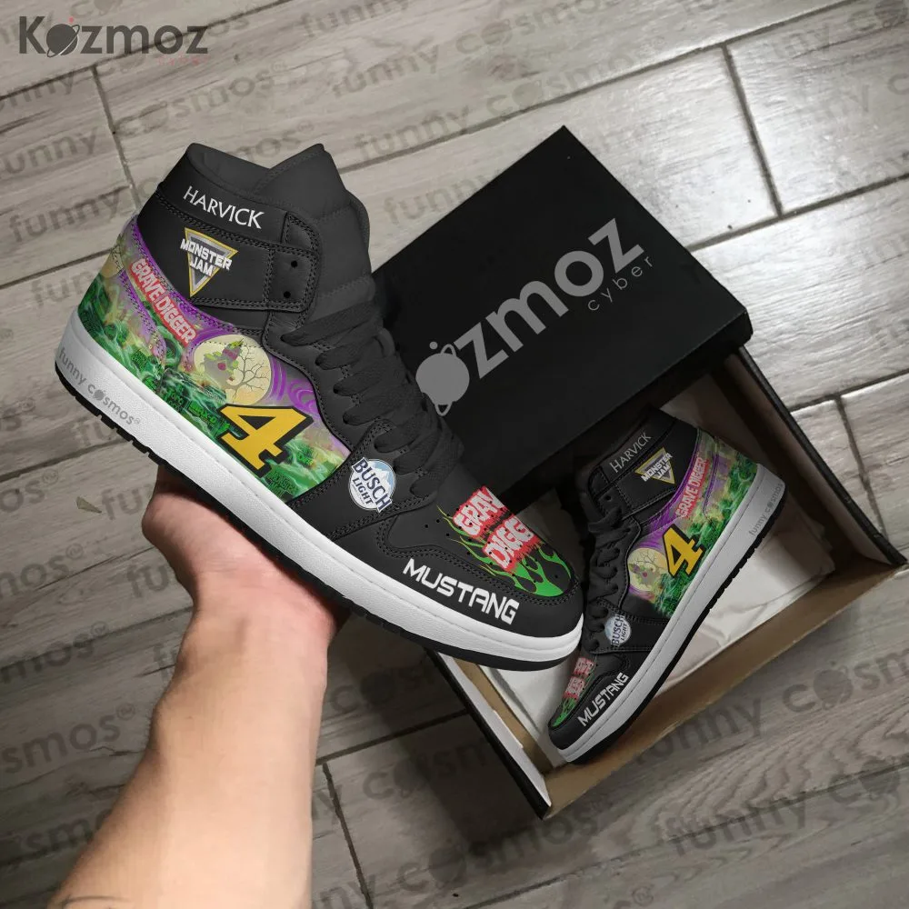 Kevin Harvick AJ1 Sneakers Stewart-Haas Racing Grave Digger Nashville Livery 2021 Custom Racing Shoes - Image 4