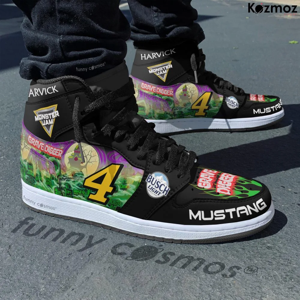 Kevin Harvick AJ1 Sneakers Stewart-Haas Racing Grave Digger Nashville Livery 2021 Custom Racing Shoes - Image 2