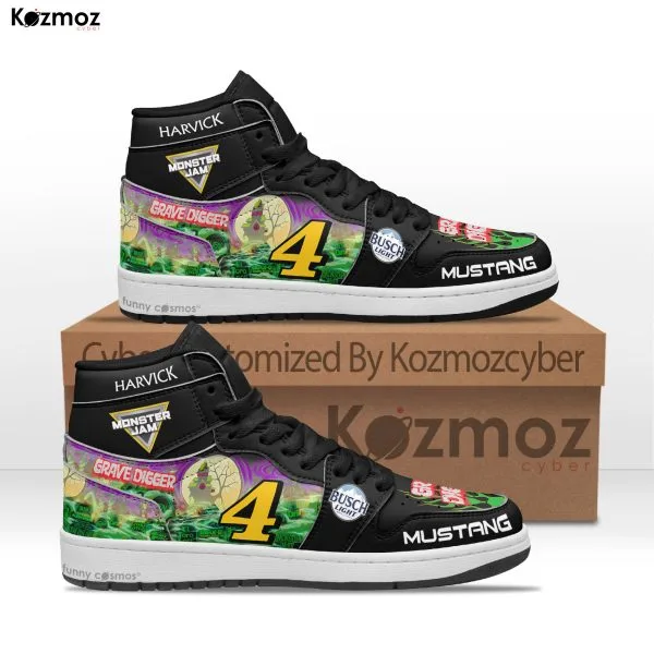 Kevin Harvick AJ1 Sneakers Stewart-Haas Racing Grave Digger Nashville Livery 2021 Custom Racing Shoes