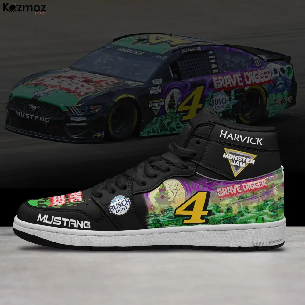 Kevin Harvick AJ1 Sneakers Stewart-Haas Racing Grave Digger Nashville Livery 2021 Custom Racing Shoes - Image 3