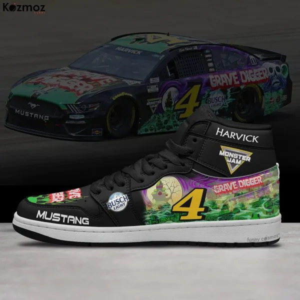 Kevin Harvick AJ1 Sneakers Stewart-Haas Racing Grave Digger Nashville Livery 2021 Custom Racing Shoes - Image 3