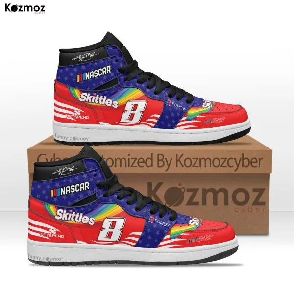 Kyle Busch RCR Custom Shoes Fictional Patriotic Theme Skittles Livery 2023 Camaro Livery Racing Shoes