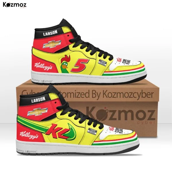 Kyle Larson AJ1 Sneakers Kellogg's Corn Flakes Throwback Livery 2024 Custom Racing Shoes