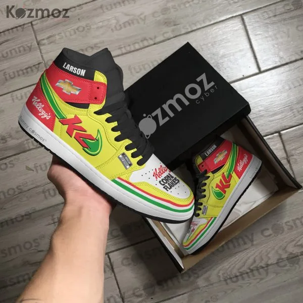 Kyle Larson AJ1 Sneakers Kellogg's Corn Flakes Throwback Livery 2024 Custom Racing Shoes - Image 4