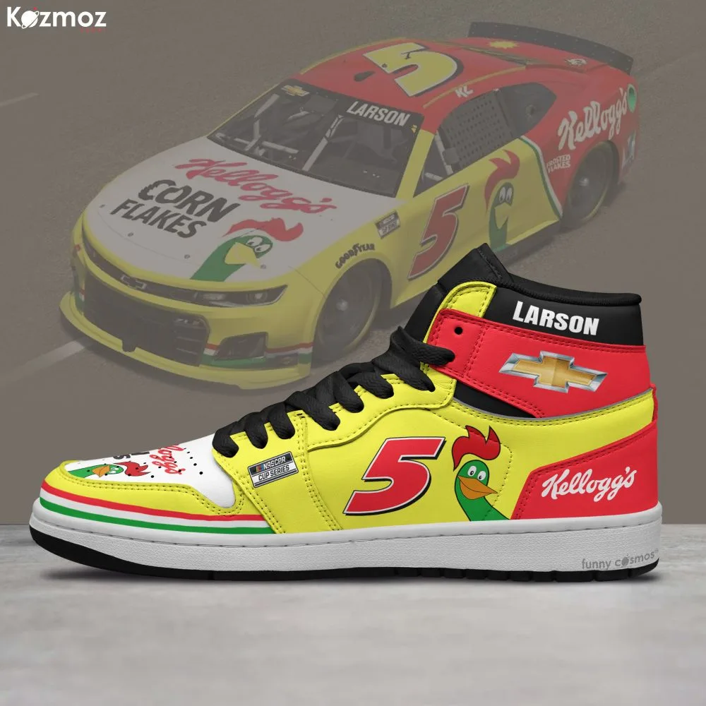 Kyle Larson AJ1 Sneakers Kellogg's Corn Flakes Throwback Livery 2024 Custom Racing Shoes - Image 3