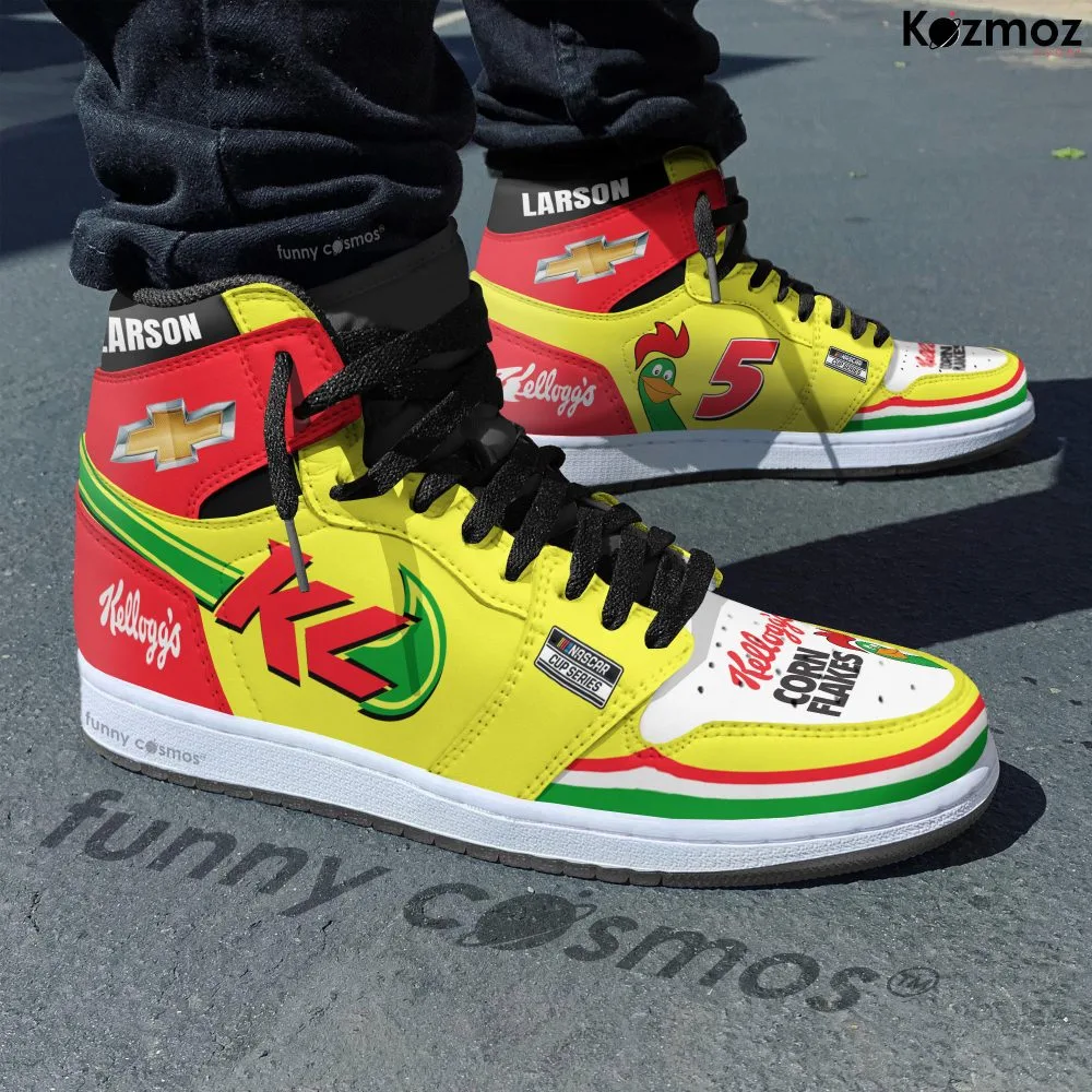 Kyle Larson AJ1 Sneakers Kellogg's Corn Flakes Throwback Livery 2024 Custom Racing Shoes - Image 2
