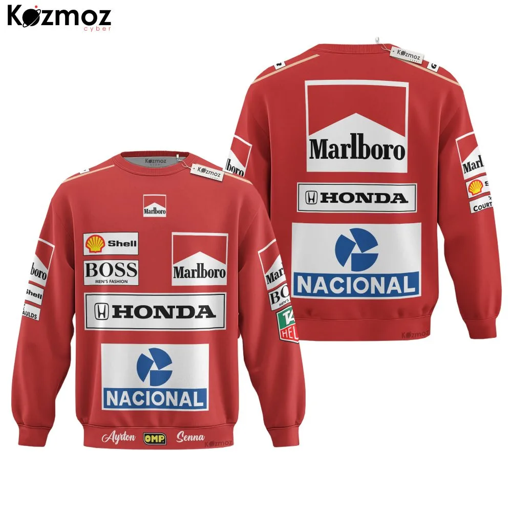 Magic Senna McLaren Grand Prix Hoodie - Tag Heuer Personalized Sweater with OMP, Nacional, Marlboro, Honda, Shell & BOSS Fashion Design - Image 3