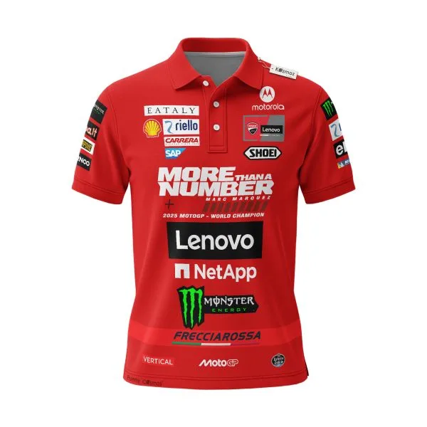 Alternative view of Marc Marquez 2025 MotoGP World Champion Custom Polo Shirt