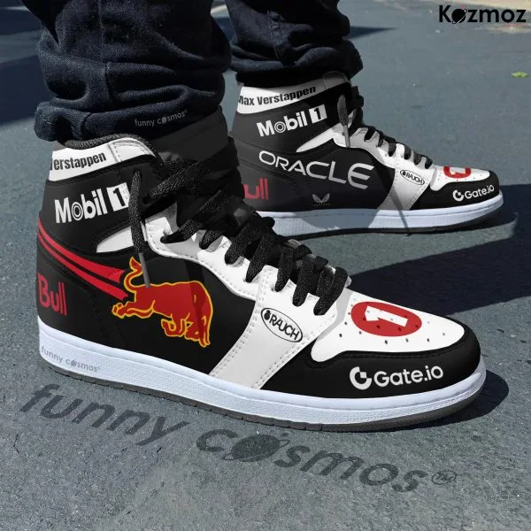 Alternative view of Max Verstappen AJ1 Sneakers Red Bull Racing Honda Tribute RB21 Livery 2025 Custom Racing Shoes