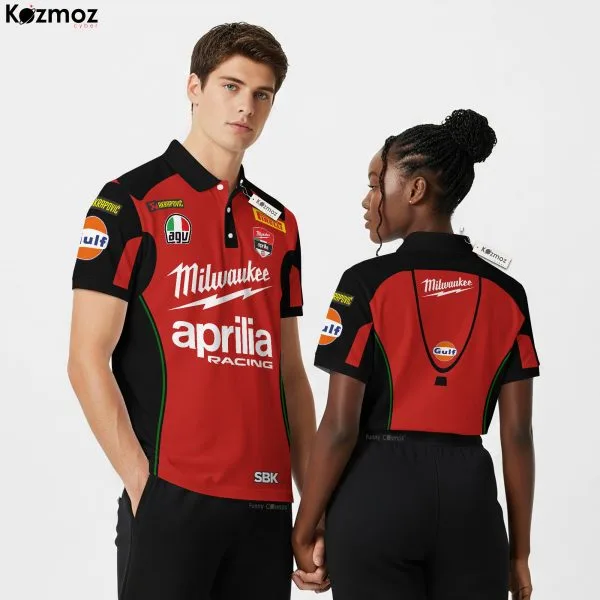 Milwaukee Aprilia Racing Polo - WSBK 2017 Black And Red Version