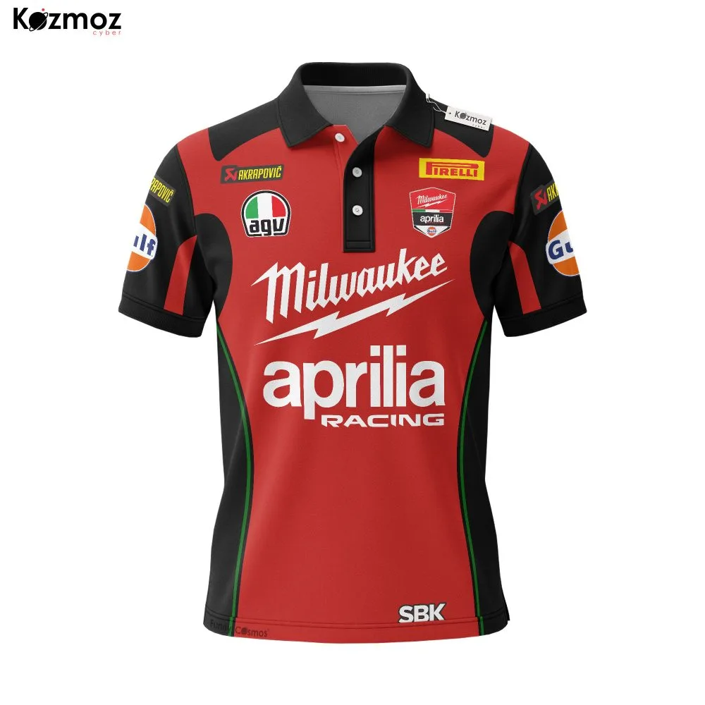 Milwaukee Aprilia Racing Polo - WSBK 2017 Black And Red Version - Image 2