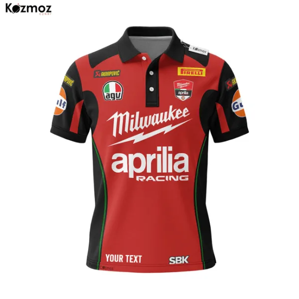 Milwaukee Aprilia Racing Polo - WSBK 2017 Black And Red Version - Image 4