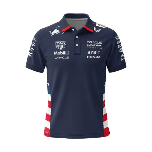 Alternative view of RBR F1 American Flag Custom Polo Shirt
