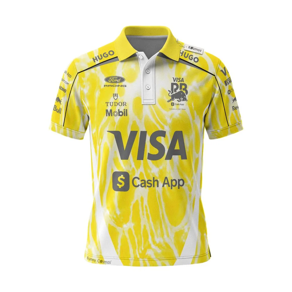 VISA Yellow Cash App RB F1 Team GP Miami 2026 Custom Polo Shirt - Image 2