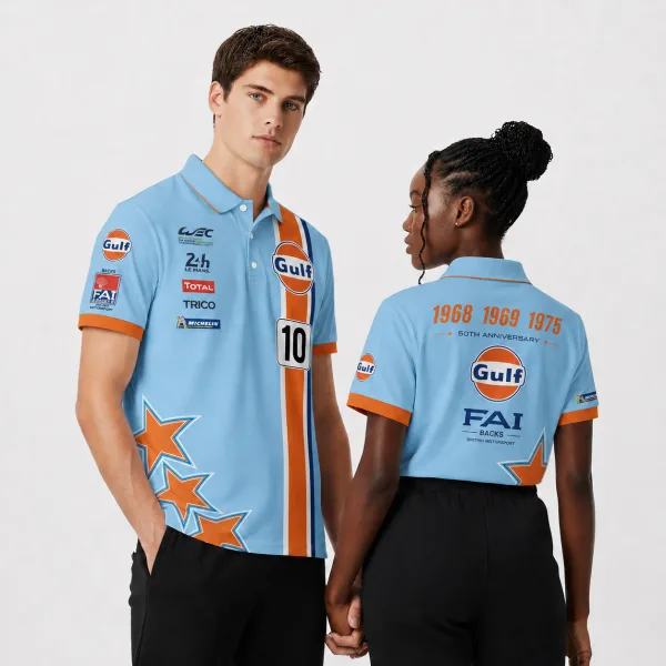 FAI Backs Gulf 50th Anniversary Le Mans Team Custom Polo Shirt