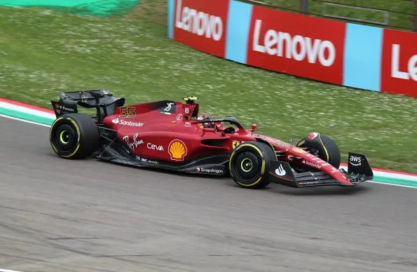 Carlos Sainz driving Ferrari F1 car at Imola Grand Prix