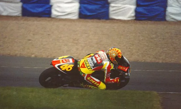 Valentino Rossi at Donington Park in 1999, the season he won the 250cc World Championship