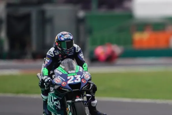 Enea Bastianini, number 23, riding his Avintia Esponsorama Ducati on track at Misano in 2021.