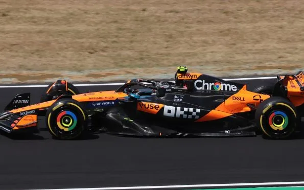 McLaren MCL39 modern F1 racing car driven by Lando Norris on track during practice at the Japanese Grand Prix.