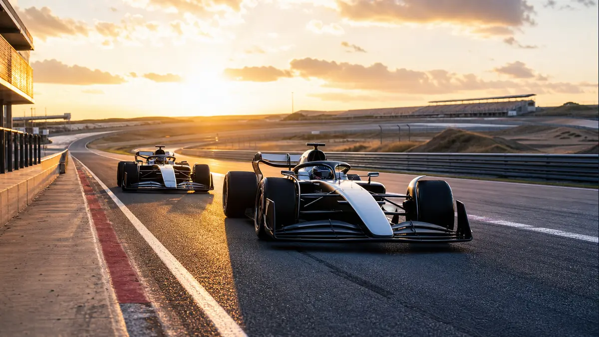 Two generic single-seat race cars returning to a coastal circuit after the summer break