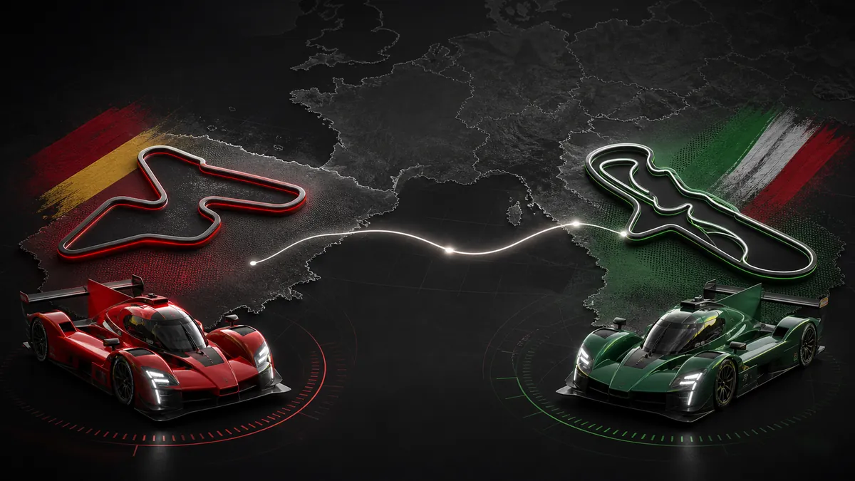 Editorial map graphic illustrating the WEC finale moving from Barcelona to Monza