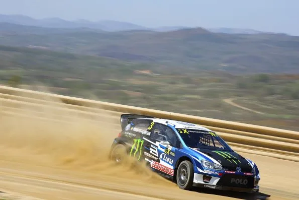 Johan Kristoffersson competing at the World RX of Portugal in April 2017, the season of his first world rallycross title.