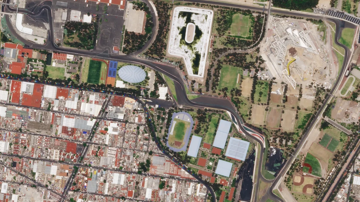 Autodromo Hermanos Rodriguez circuit layout in Mexico City where Kimi Antonelli can clinch the 2026 F1 title